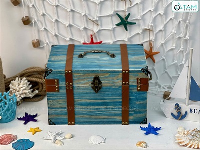 Rương gỗ viền da đinh tán 3 quai [03 Màu - Tặng ổ khóa] KT30x20x18cm RUONG-GO-04